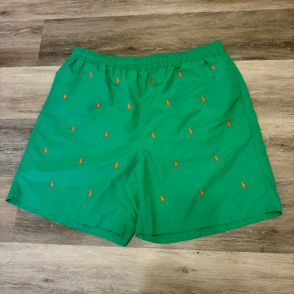 Polo Ralph Lauren Traveler Classic Swim Trunks Green with Orange Pony XLT - Picture 1 of 9